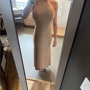 Elegant Tan Sleeveless Dress